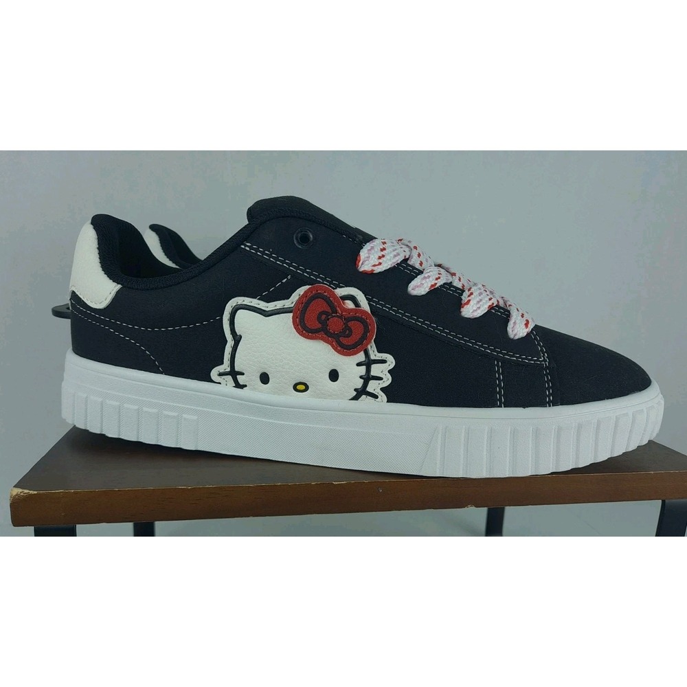 Hello Kitty Shoe Sanrio Women's Size 10 Black Casual Court Sneakers New Big Lace